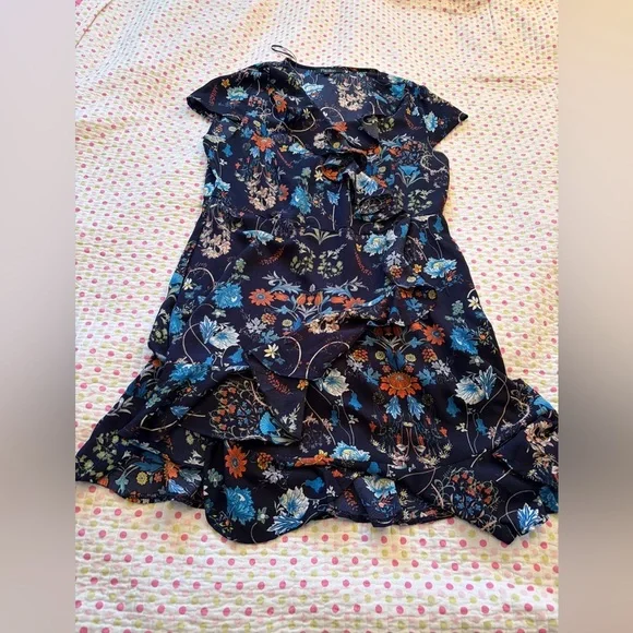 Papillon Ruffle Floral Print Dress-Size Large-Side Zipper - Picture 2 of 11